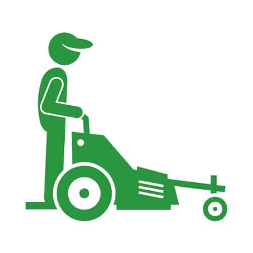 A guy on a standing mower